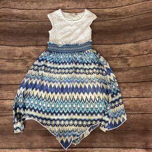 Girl’s Speechless Lace Patterned Dress Size 8 Chevron Blue Handkerchief Skirt